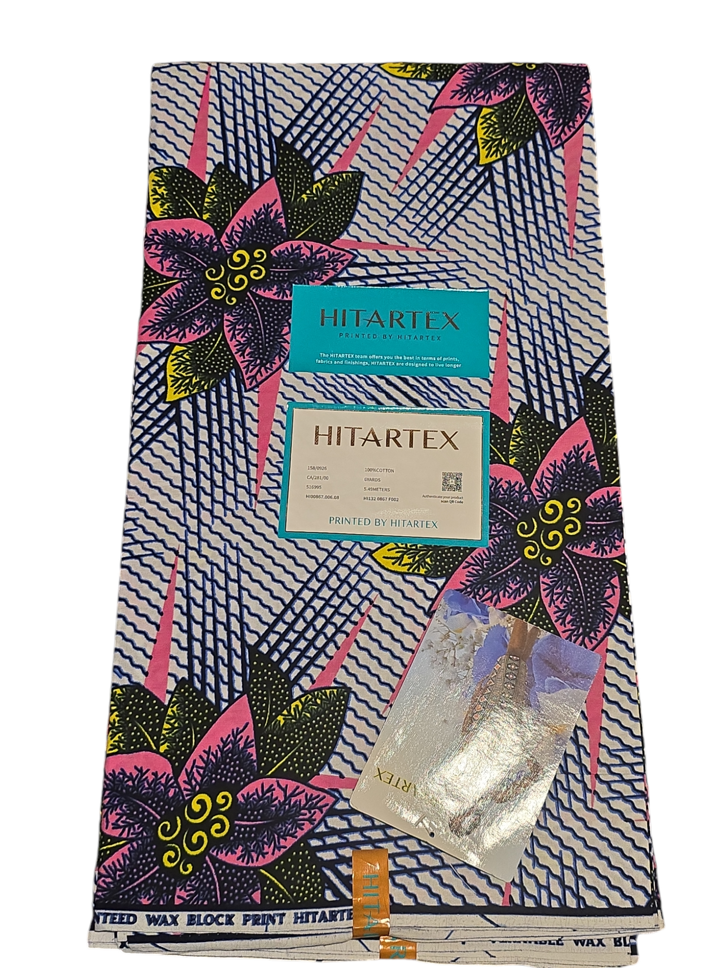 HITARTEX GUARANTEED WAX BLOCK PRINTS /AFRICAN WAX PRINT 6YARDS ( 100% COTTON )