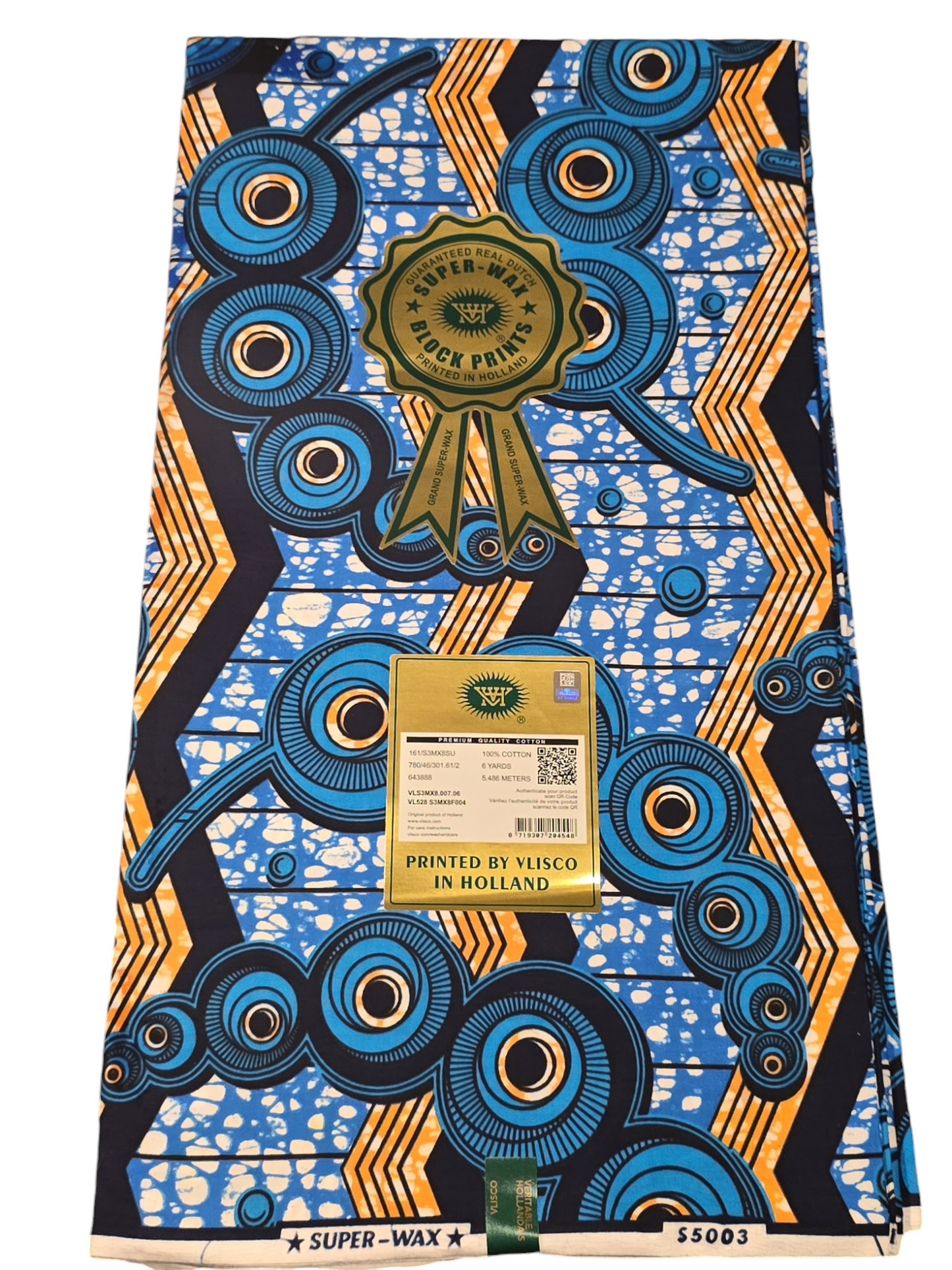 VLISCO SUPER WAX BLOCK PRINTS /AFRICAN WAX PRINT 6YARDS ( 100% COTTON)