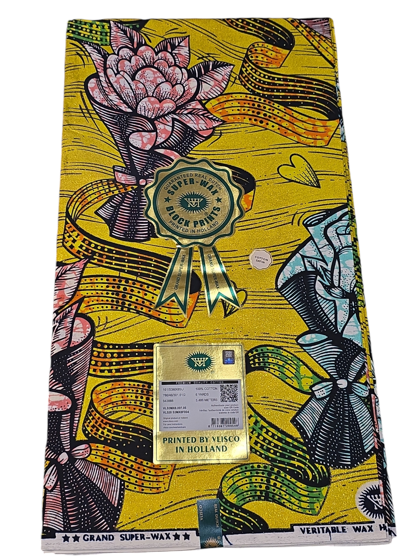 Grand Super WaxGold Shine Embellished (Cotton Satin) African Wax Print BY VLISCO