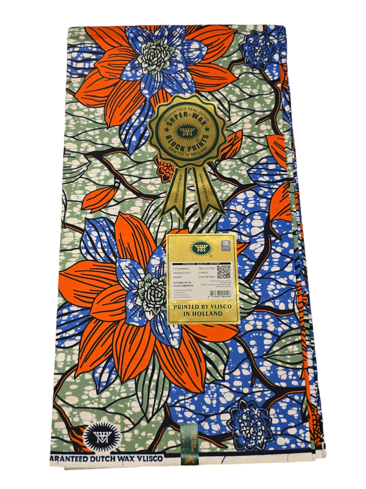 VLISCO SUPER WAX BLOCK PRINTS /AFRICAN WAX PRINT 6YARDS ( 100% COTTON)