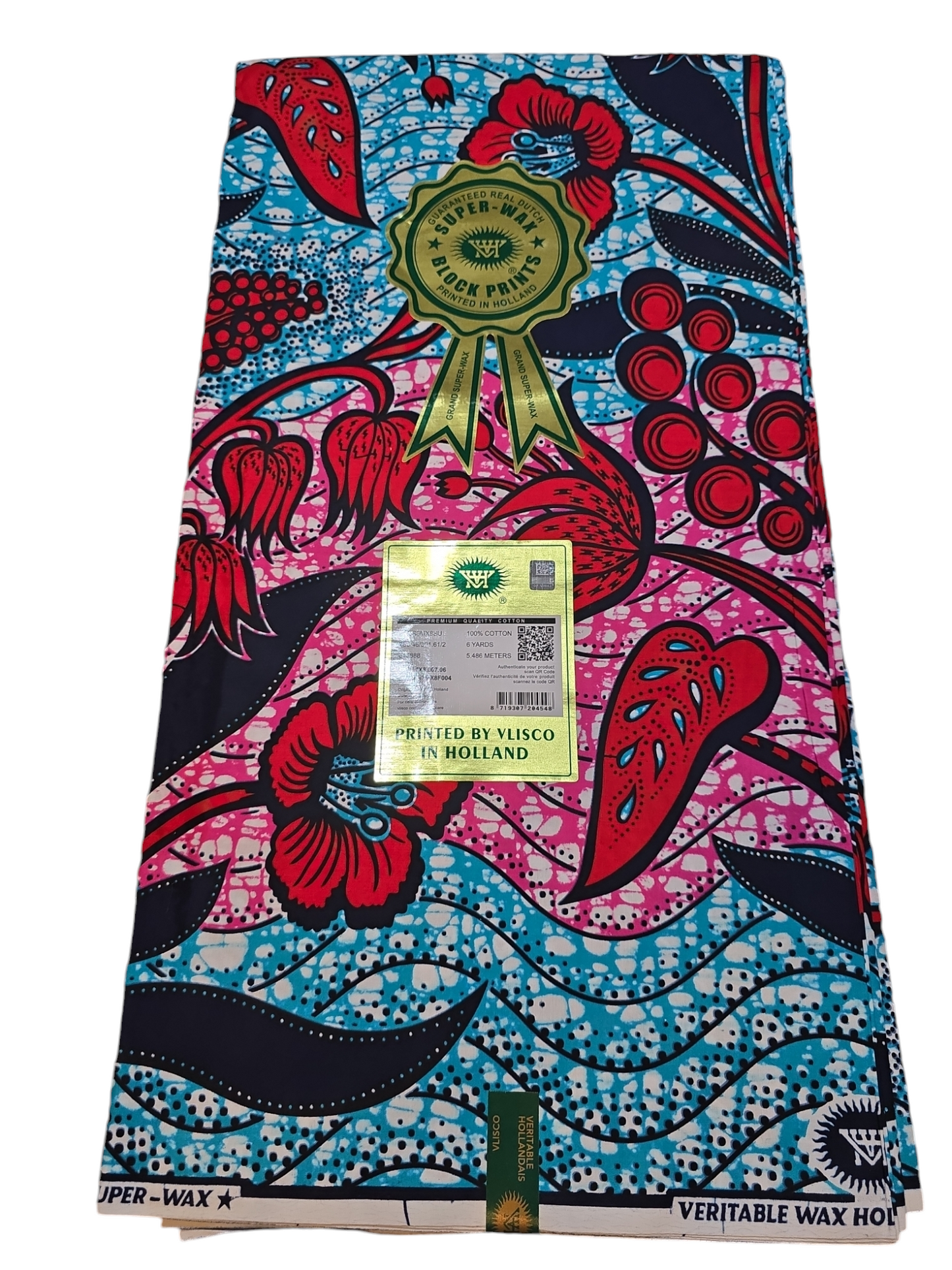 VLISCO SUPER WAX BLOCK PRINTS /AFRICAN WAX PRINT 6YARDS ( 100% COTTON)
