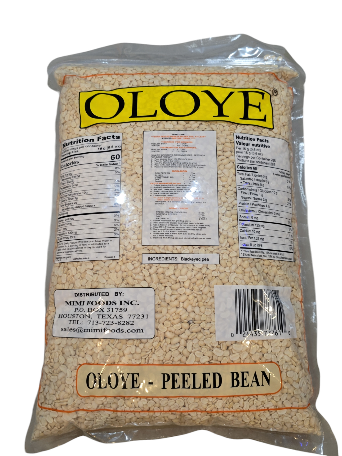 OLOYE PEELED BEAN ( Moin-Moin) 10 lb