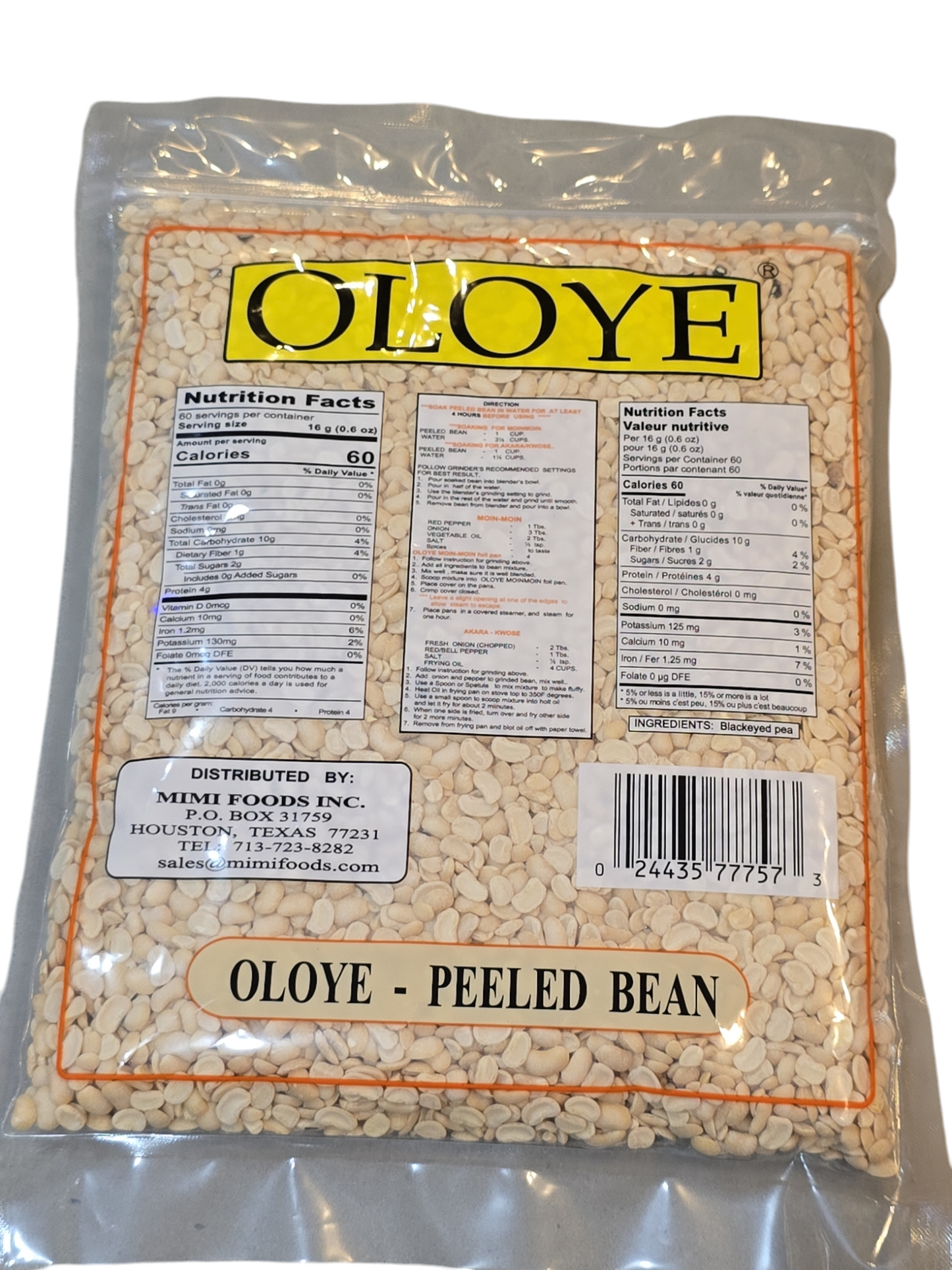 OLOYE PEELED BEANS ( Moin-Moin ) 2lb