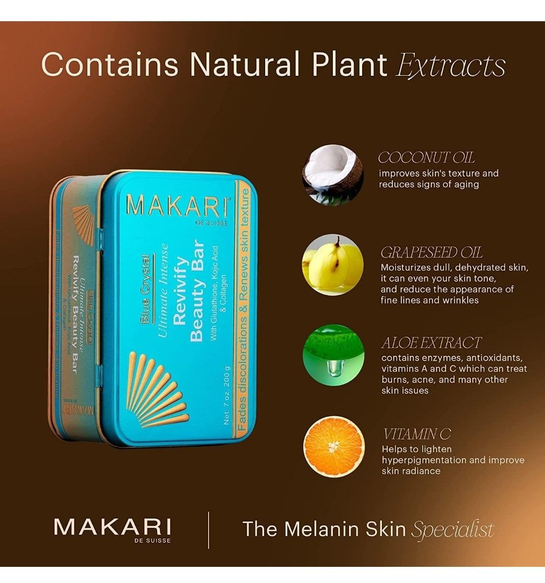 Makari Blue Crystal Revivify Multi Function Beauty Bar Soap 7 oz