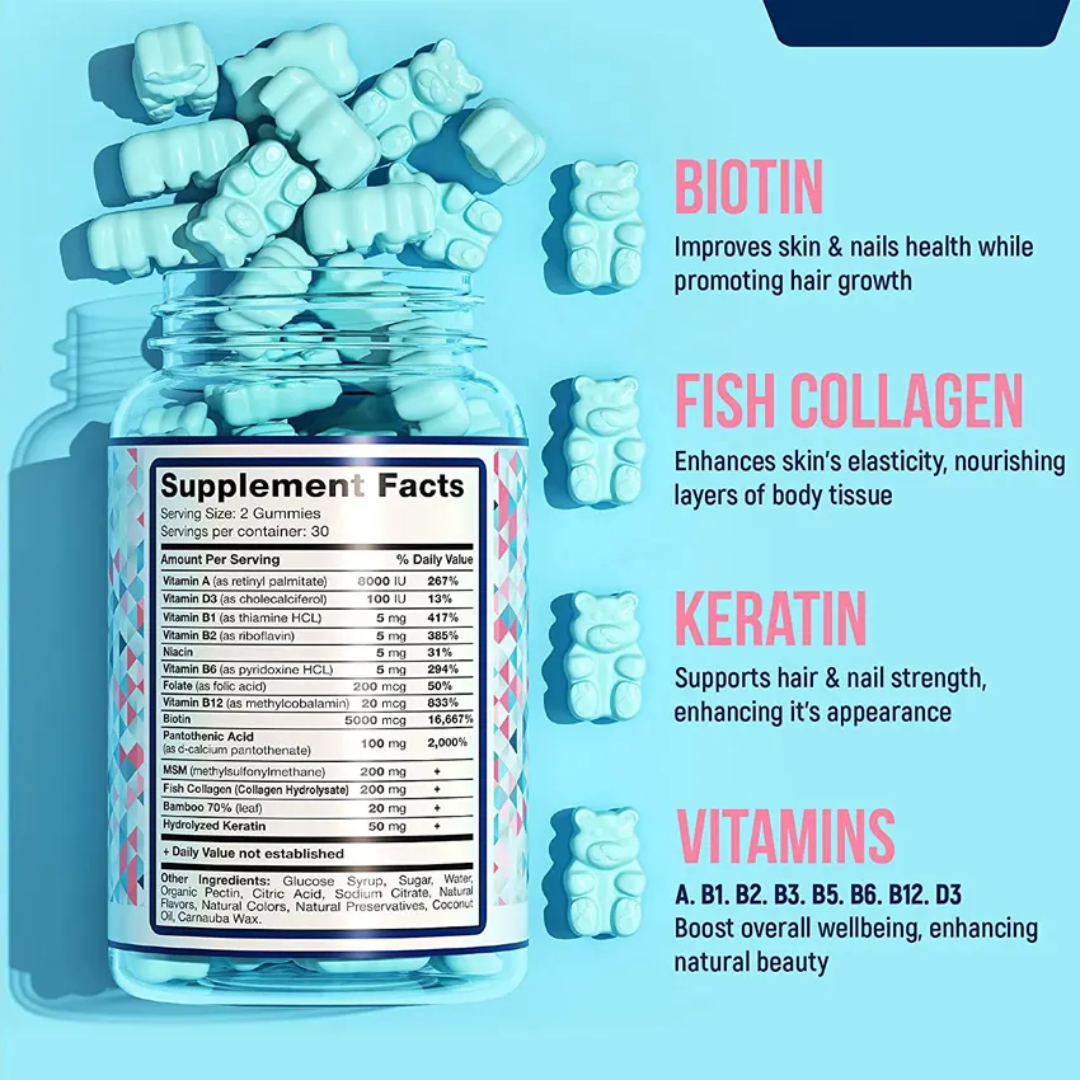 BIOTIN COLLAGEN KERATIN GUMMIES FOR ( Hair,Nails,Skin ) 60 count